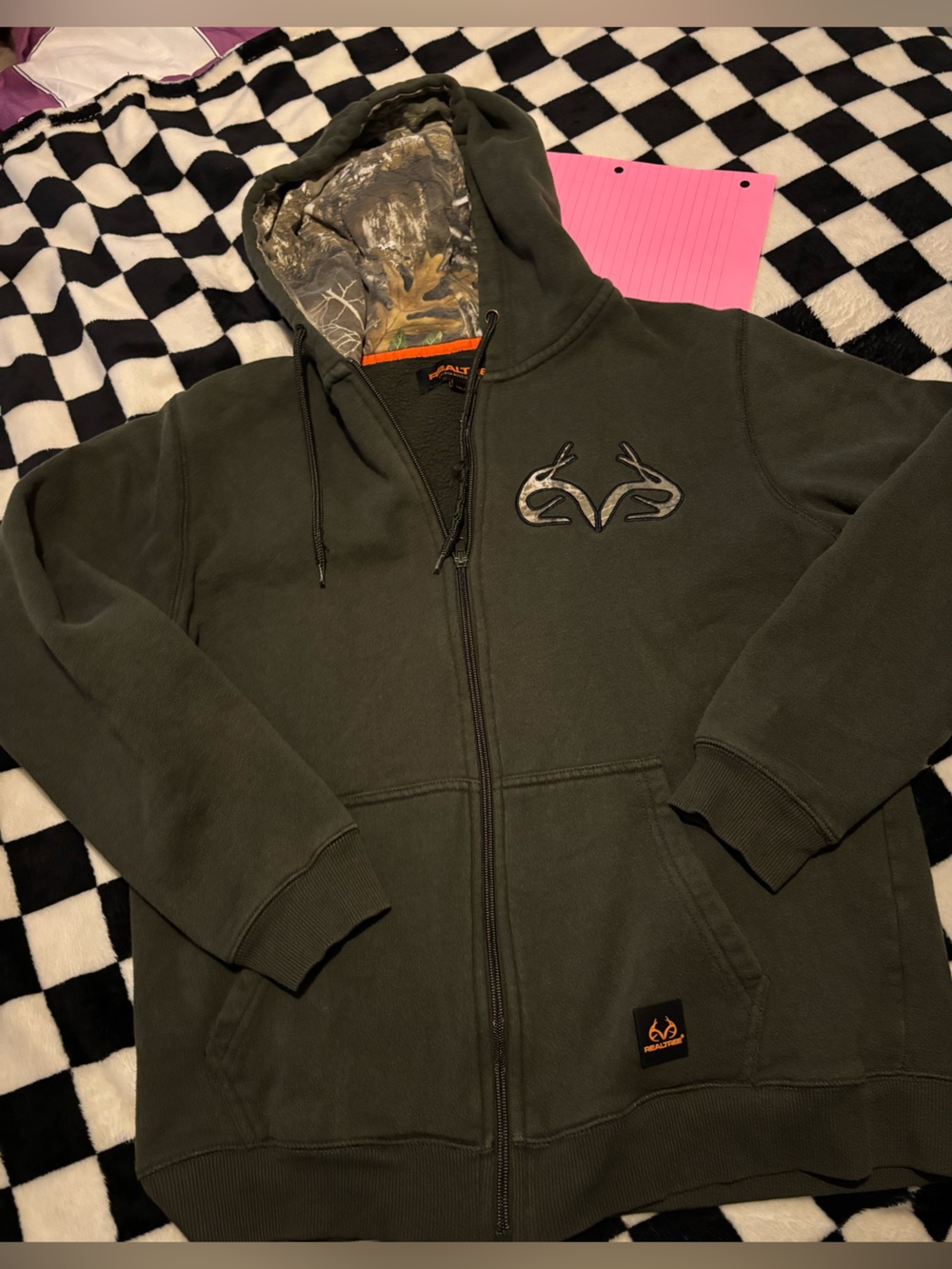 Men's Medium Olive Green RealTree Camo-Lined hood Zip Hoodie